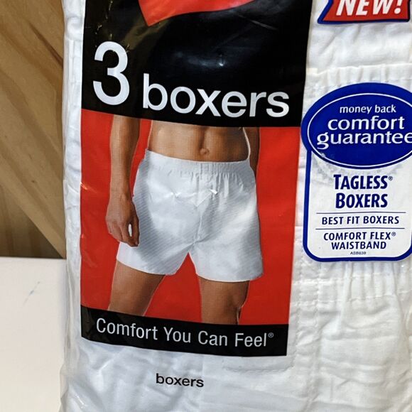 Vintage 2007 Hanes Boxer Briefs Mens L White, SEALED Cotton Blend 3 Pair Tagless - Picture 3 of 7